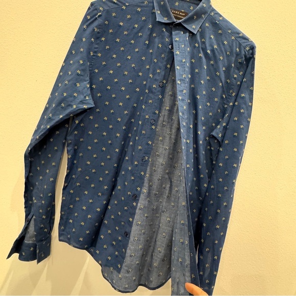 Zara Men Slim Fit Blue Patterned Shirt Size Small - Picture 2 of 6